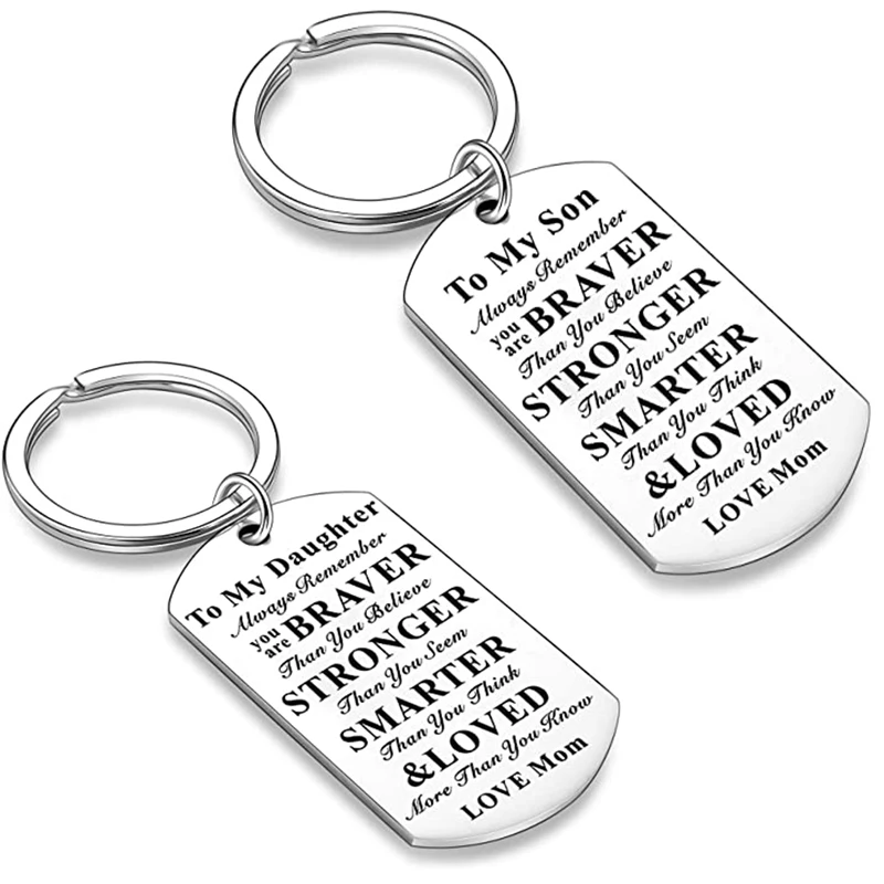 

Dog Tags Key Chain Family Jewelry To My Son Daughter Love Dad Mom Stainless Steel Key Ring Birthday Gift Engraved Keychain