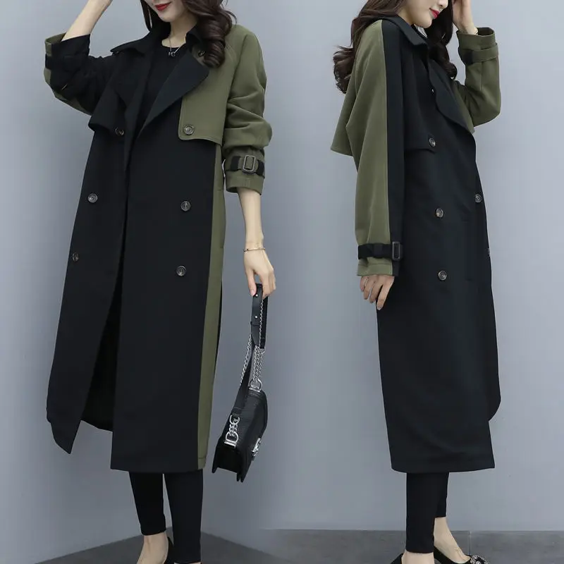 Spring Autumn Women's Long Vintage Patchwork Trench Coat Army Green Safari Style Femme Windbreaker With Belt Outerwear f2630
Spring Autumn Women's Long Vintage Patchwork Trench Coat Army Green Safari Style Femme Windbreaker With Belt Outerwear f2630