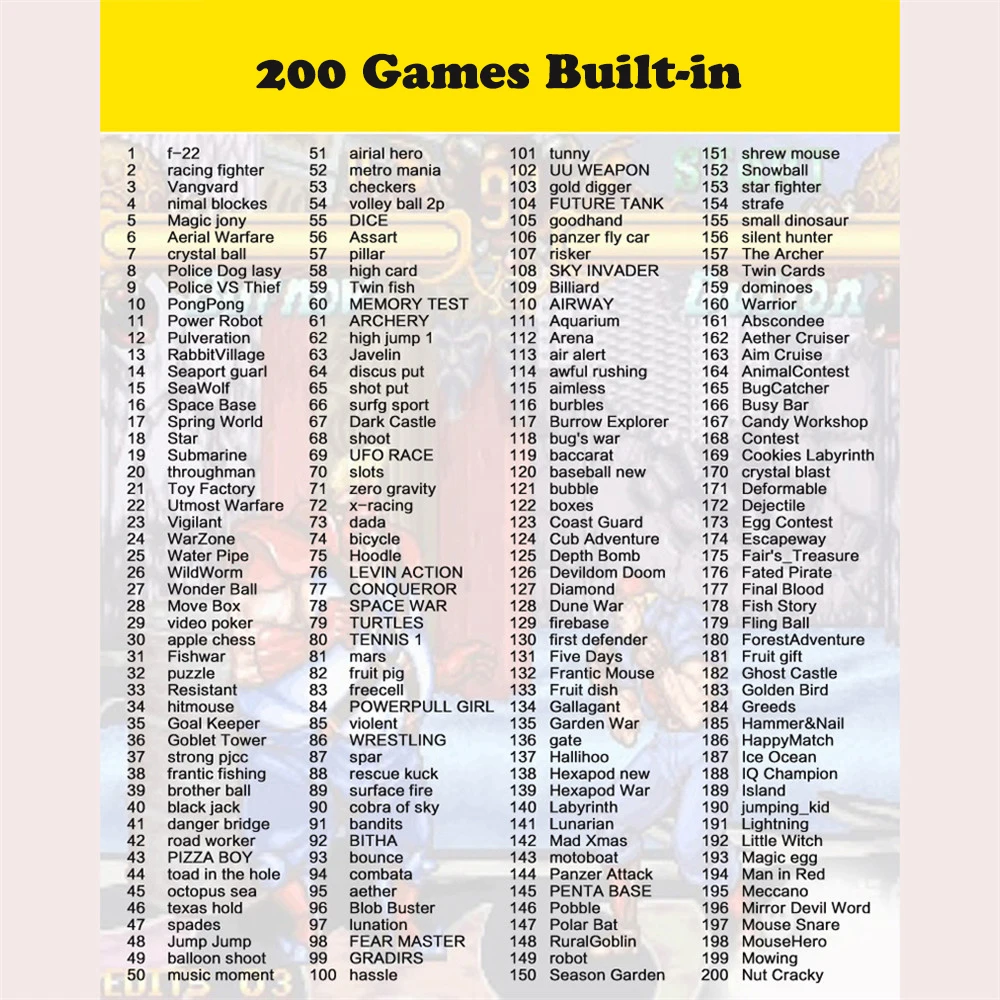 200 in 1 Mini Arcade Game Console Retro Arcade Handheld Game Player 200 games 8 bit Games 2.5" Colorful Display Gift for Kids 
200 in 1 Mini Arcade Game Console Retro Arcade Handheld Game Player 200 games 8 bit Games 2.5" Colorful Display Gift for Kids