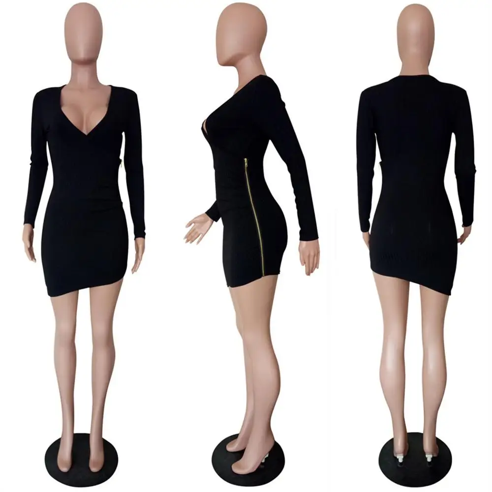 Autumn new sexy solid color nightclub mini skirt fashion slim V-Neck long sleeve women's shirt dress
Autumn new sexy solid color nightclub mini skirt fashion slim V-Neck long sleeve women's shirt dress