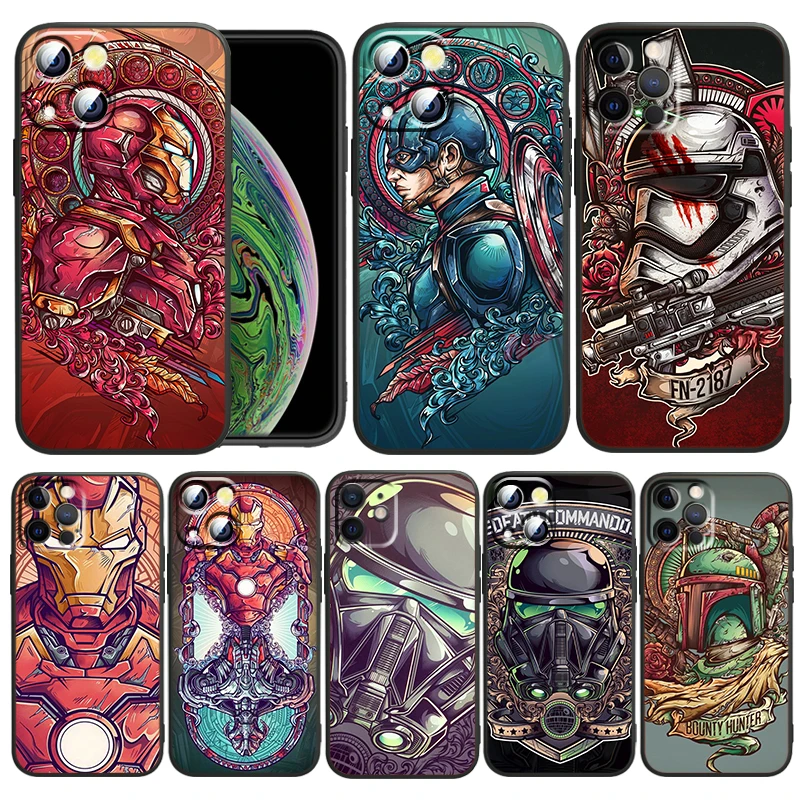

Captain America Iron Man For Apple iPhone 13 12 Pro Max Mini 11 Pro XS Max X XR 6 7 8 Plus SE2020 Capa Black Phone Case