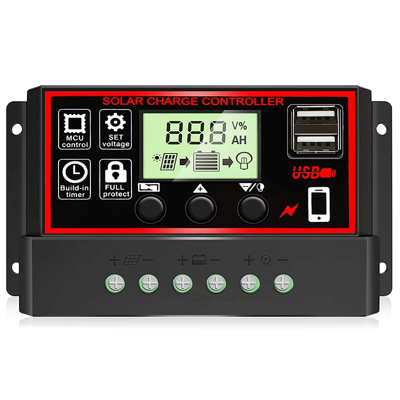 Solar Charge Controller Black Solar Panel Battery Smart Regulator Dual USB Ports Automatic Adjustable LCD Display
Solar Charge Controller Black Solar Panel Battery Smart Regulator Dual USB Ports Automatic Adjustable LCD Display