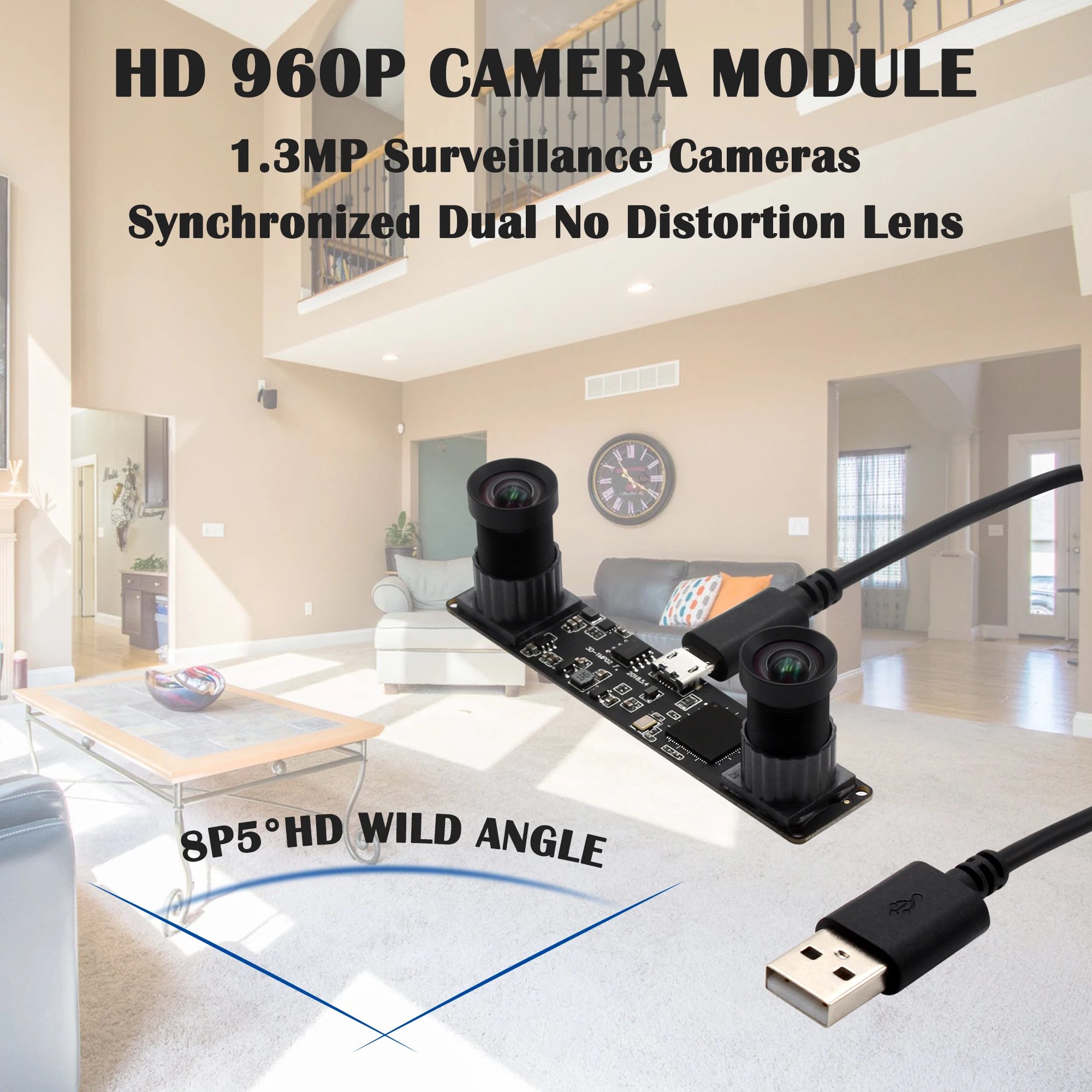 Dual No distortion Lens Synchronized Stereo Camera Module 960P HD OTG UVC Plug and play USB 2.0 Video Webcam Camera Module
Dual No distortion Lens Synchronized Stereo Camera Module 960P HD OTG UVC Plug and play USB 2.0 Video Webcam Camera Module