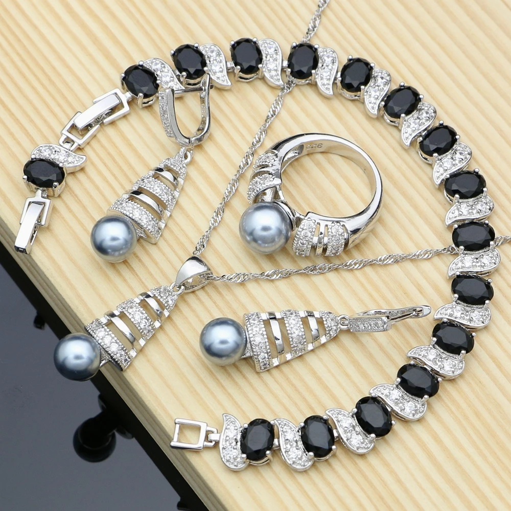 Black Pearls Silver 925 Jewelry Sets For Women Bridal Wedding Drop Earrings With Pearl Necklace Kits Ring Black CZ Bracelet
Black Pearls Silver 925 Jewelry Sets For Women Bridal Wedding Drop Earrings With Pearl Necklace Kits Ring Black CZ Bracelet