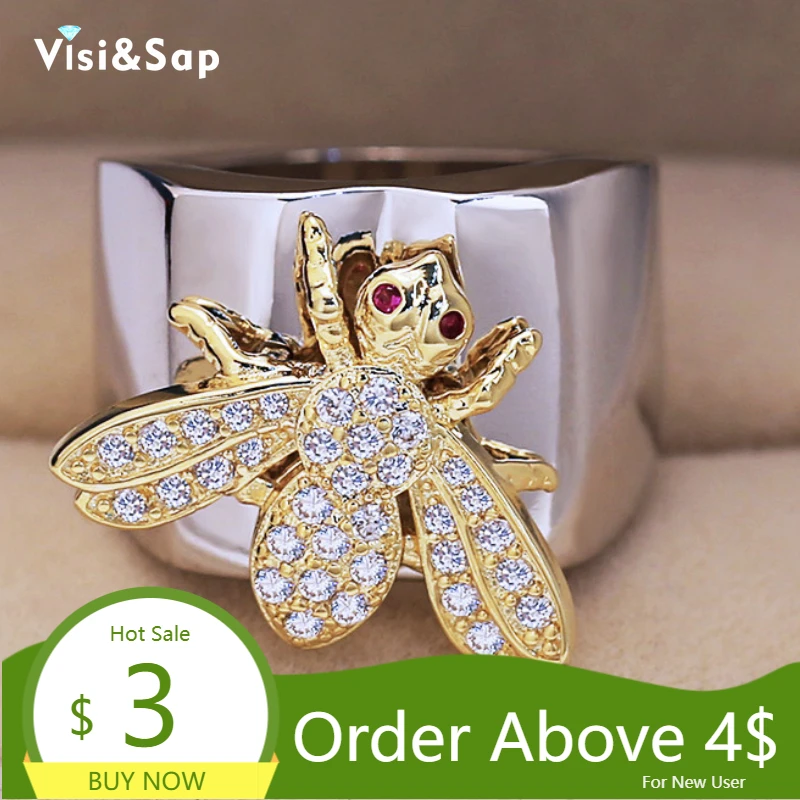 Visisap New Style Cute Bee Shape Multicolor Zircon Rings for Women Birthday Party Ring Insect Jewelry Dropshipping B2625
Visisap New Style Cute Bee Shape Multicolor Zircon Rings for Women Birthday Party Ring Insect Jewelry Dropshipping B2625