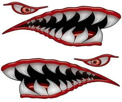 are perfect Suitable for World War II Tiger Shark tooth decals kayaks,motorcycles,trucks, boats, cars or anything else
are perfect Suitable for World War II Tiger Shark tooth decals kayaks,motorcycles,trucks, boats, cars or anything else