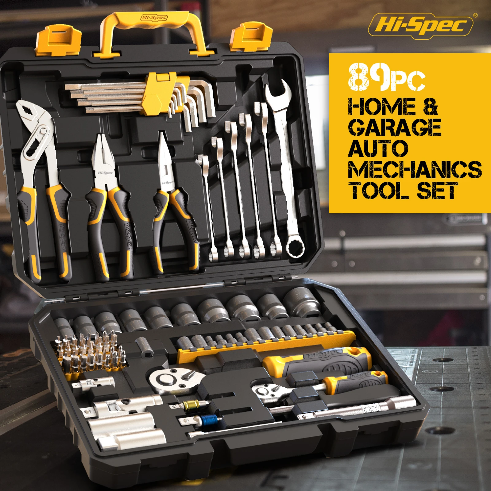 Hi Spec 89pc ручной набор инструментов Механика Набор для авто 1/2 1/4 Профессиональный