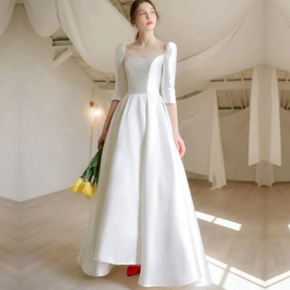 Simple A-Line Wedding Dress Bride Square Neck Satin Vintage Half Sleeve Backless Floor Length Wedding Gown vestidos de novia
Simple A-Line Wedding Dress Bride Square Neck Satin Vintage Half Sleeve Backless Floor Length Wedding Gown vestidos de novia