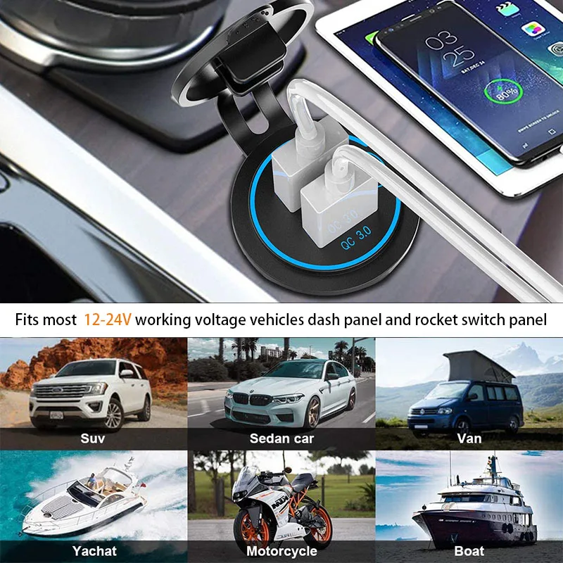 Quick Charge 3.0 Dual USB Car Charger Socket Waterproof 12V/24V QC3.0 USB Fast Charger Socket Power Outlet with Touch Switch D5
Quick Charge 3.0 Dual USB Car Charger Socket Waterproof 12V/24V QC3.0 USB Fast Charger Socket Power Outlet with Touch Switch D5