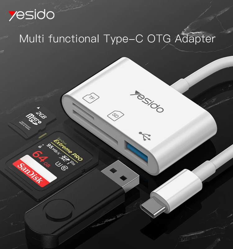 Yesido Type-c Adapter Mobile Phone u Disk Expansion TF Card Adapters USB3.0 Audio SD Three-In-One Card Reader
Yesido Type-c Adapter Mobile Phone u Disk Expansion TF Card Adapters USB3.0 Audio SD Three-In-One Card Reader