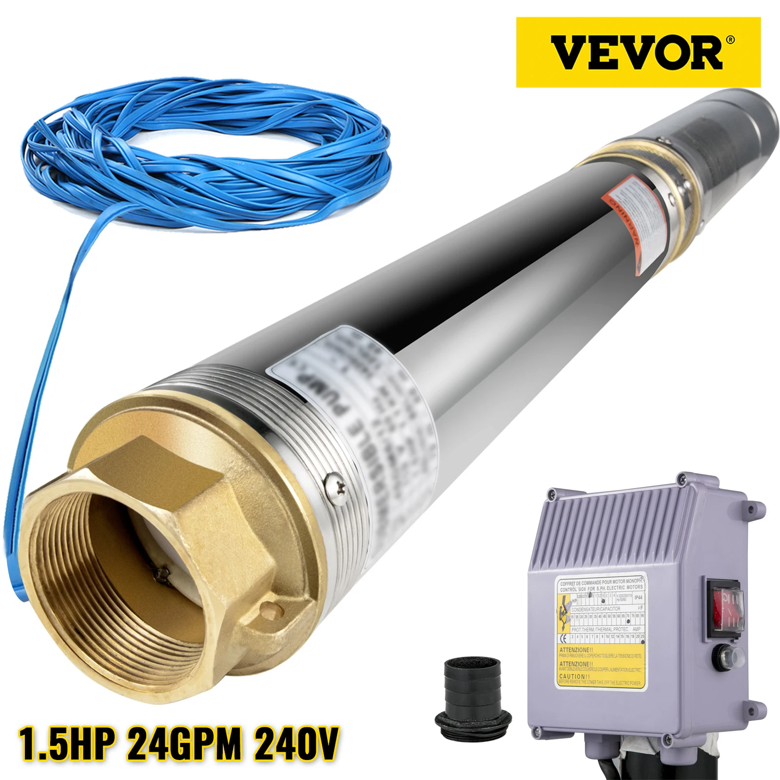 VEVOR 1.5HP 240V Deep Well Pump 1100W Submersible Pump 335ft Head 24GPM Stainless Steel Borehole Water Pump Industrial Home Use
VEVOR 1.5HP 240V Deep Well Pump 1100W Submersible Pump 335ft Head 24GPM Stainless Steel Borehole Water Pump Industrial Home Use