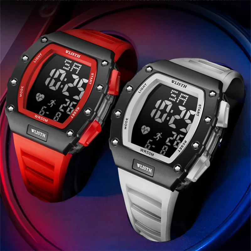 

Часы наручные мужские цифровые, брендовые Роскошные водонепроницаемые красные в стиле милитари, спортивные