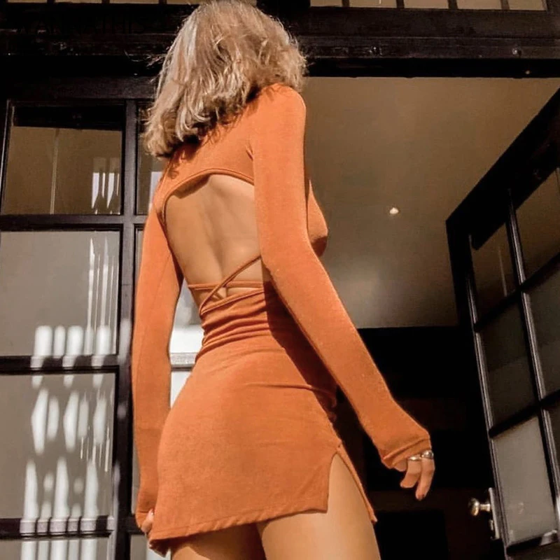 NEW 2022 Knitted Long Sleeve Sexy Women's Mini Dress Backless O-Neck Dress Elegant Lace Up Chic Bodycon Fashion Aesthetic Dress
NEW 2022 Knitted Long Sleeve Sexy Women's Mini Dress Backless O-Neck Dress Elegant Lace Up Chic Bodycon Fashion Aesthetic Dress