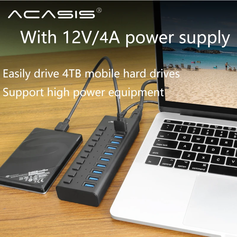 USB-расширитель Acasis 10 высокоскоростных портов с выключателем мульти-USB 3 0