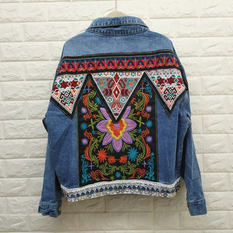 Ethnic Style Geometric Pattern Embroidery Denim Jacket For Women Vintage Long-Sleeve Jeans Basic Coat Spring Female Outwear
Ethnic Style Geometric Pattern Embroidery Denim Jacket For Women Vintage Long-Sleeve Jeans Basic Coat Spring Female Outwear