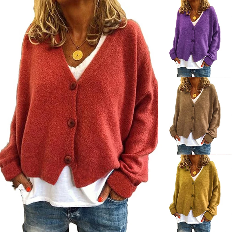 Women Sweater Autumn And Winter New Fashion Loose V Neck Knitted Jacket Top Casual Button Solid Long Sleeve Ladies Sweater
Women Sweater Autumn And Winter New Fashion Loose V Neck Knitted Jacket Top Casual Button Solid Long Sleeve Ladies Sweater