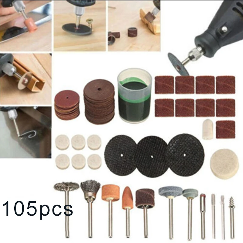 105pcs Mini Electric Drill Grinder Rotary Tool Accessory Bit Set For Grinding Sanding Polishing Disc Wheel Tip Cutter Drill Disc
105pcs Mini Electric Drill Grinder Rotary Tool Accessory Bit Set For Grinding Sanding Polishing Disc Wheel Tip Cutter Drill Disc