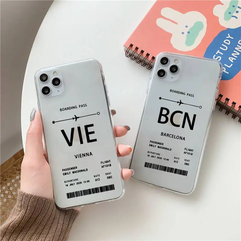 Personalised Plane Ticket Phone Case Transparent for Clear iPhone case 11 12 mini pro XS MAX 8 7 6 6S Plus X 5S SE 2020 XR
Personalised Plane Ticket Phone Case Transparent for Clear iPhone case 11 12 mini pro XS MAX 8 7 6 6S Plus X 5S SE 2020 XR