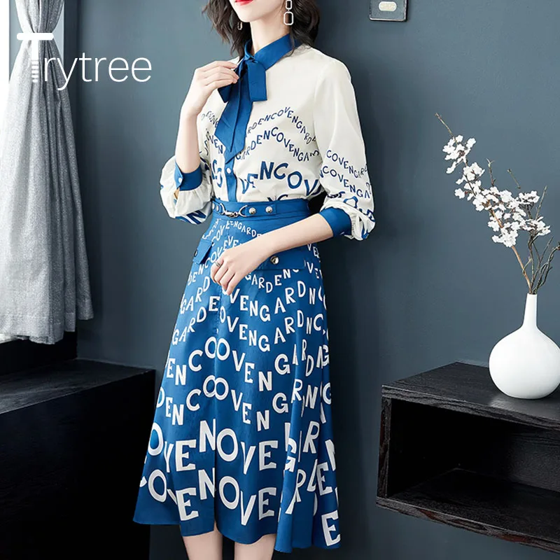 Trytree 2020 Spring Summer Women two piece set Turn-down Collar Bow Vintage Top + Skirt Letter Split hem Set 2 Piece Set
Trytree 2020 Spring Summer Women two piece set Turn-down Collar Bow Vintage Top + Skirt Letter Split hem Set 2 Piece Set