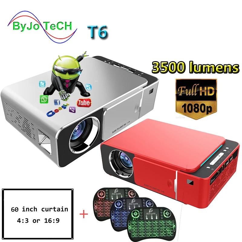 ByJoTeCH T6 1080P LED Projector 3500 lumens 1280x720 Portable projector Android WIFI 7.1 optional Home Theater 
ByJoTeCH T6 1080P LED Projector 3500 lumens 1280x720 Portable projector Android WIFI 7.1 optional Home Theater