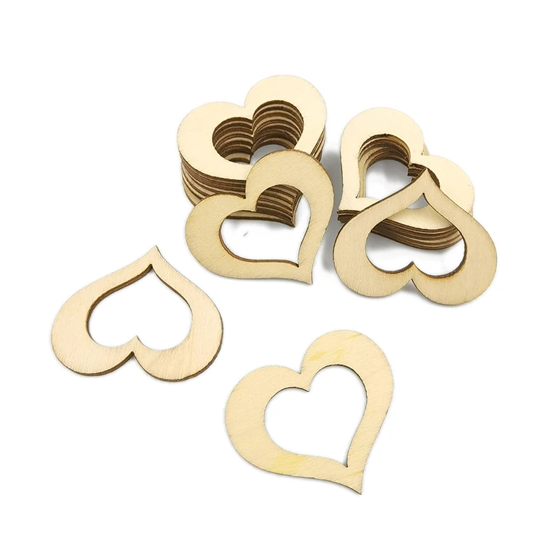 

10-50mm Wood Heart Blank Unfinished Wooden Shapes Slices Embellishment Ornament Discs Cutout Pieces Wedding Party DIY Art Crafts