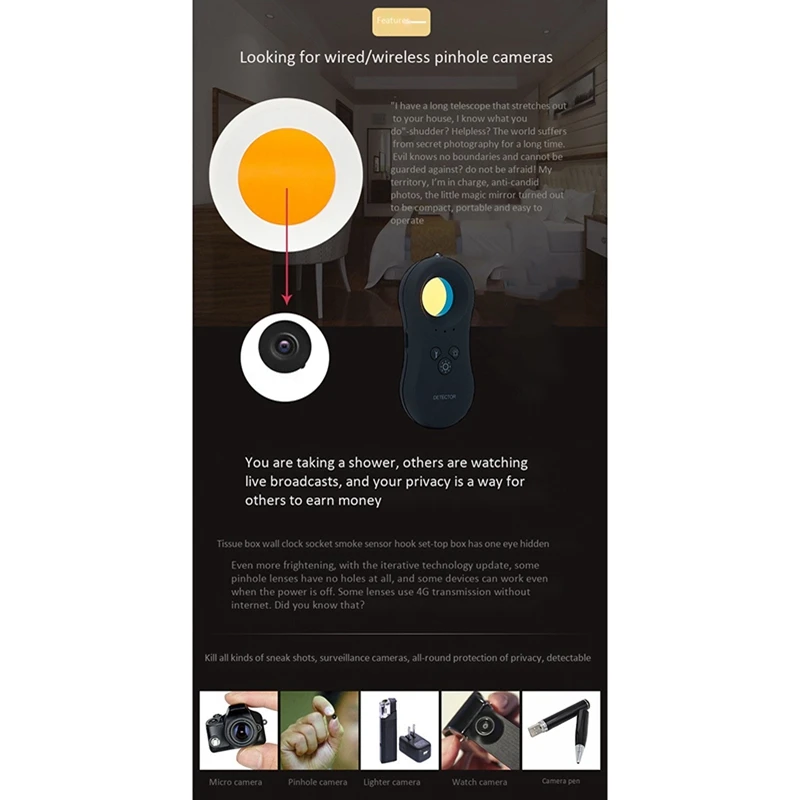 Camera Detector Infrared Detector with Infrared Scanning Light Camera Finder for Anti-Listening/Sneak Shot/Tracking
Camera Detector Infrared Detector with Infrared Scanning Light Camera Finder for Anti-Listening/Sneak Shot/Tracking