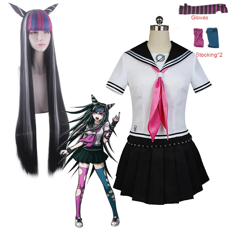 

Game Mioda Ibuki Cosplay Costume Danganronpa 2 Wig Woman's JK Uniforms Girl Sailor Suit Halloween Carnival Costumes