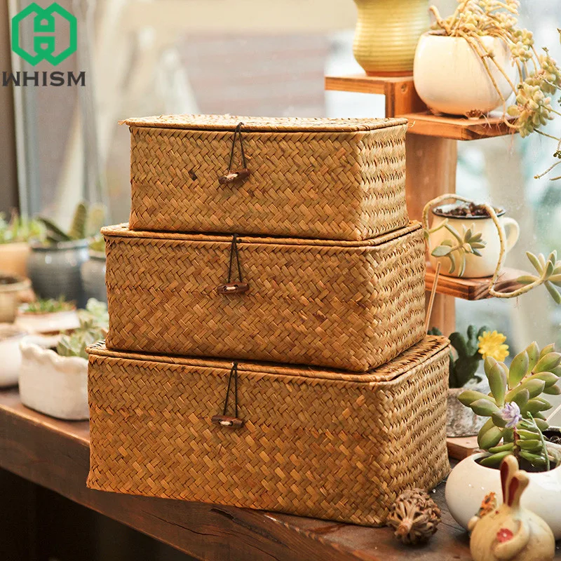 Nordic Woven Storage Basket with Lid Rattan Sundries Storage Box Wicker Basket Handmade Sorting Boxes Seagrass Jewelry Organizer
Nordic Woven Storage Basket with Lid Rattan Sundries Storage Box Wicker Basket Handmade Sorting Boxes Seagrass Jewelry Organizer