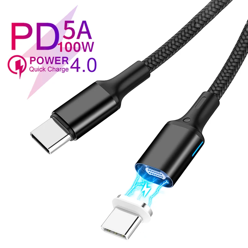 Магнитный кабель USB 3 1 Тип C к для Samsung S10 S9 100 Вт PD Быстрая зарядка 4 0 5A быстрой