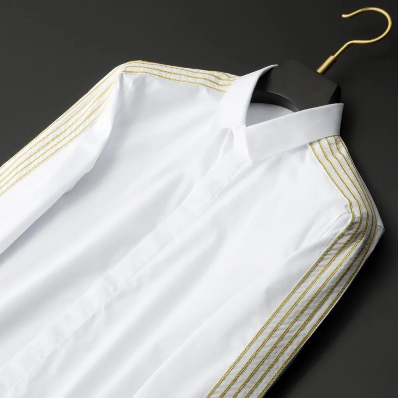 Business Casual Shirt Mens Lapel Single-Breasted Solid Cotton Tops Gold Chain Embroidery Long-Sleeve Four Seasons Fit Shirts
Business Casual Shirt Mens Lapel Single-Breasted Solid Cotton Tops Gold Chain Embroidery Long-Sleeve Four Seasons Fit Shirts