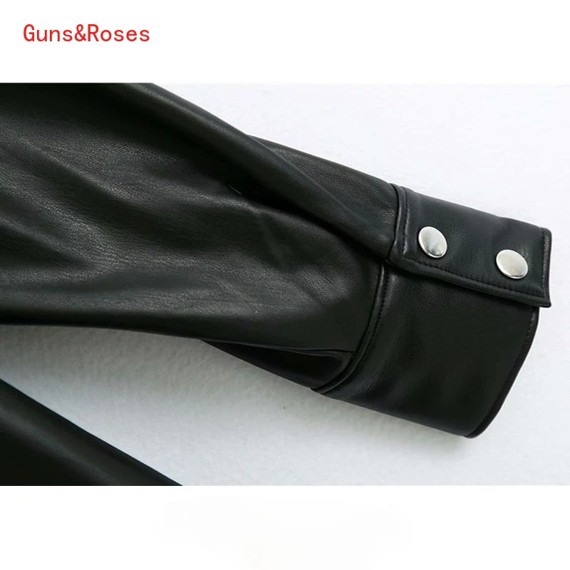 Women's Spring Jacket 2021 Fashion Pockets Oversized Faux Leather Jacket Coat Vintage Long Sleeve Side Vents Women's Coat 
Women's Spring Jacket 2021 Fashion Pockets Oversized Faux Leather Jacket Coat Vintage Long Sleeve Side Vents Women's Coat