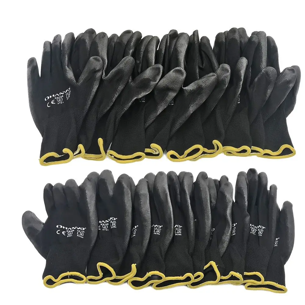 

10 Pairs PU Nitrile Safety Coating Nylon Cotton Work Gloves Palm Coated Gloves Mechanic Working Gloves have CE EN388