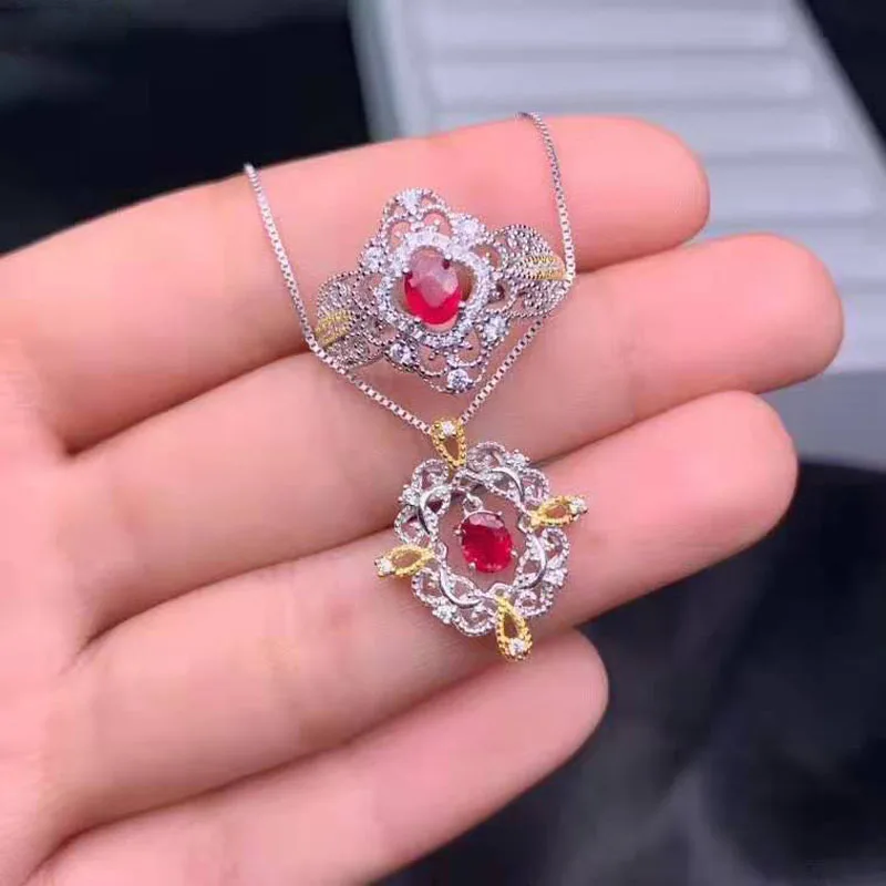 Natural Ruby S925 Ring Pendant Necklace Set Fine Fashion Luxurious Suitable For Women Free Shipping MeibaPJFS
Natural Ruby S925 Ring Pendant Necklace Set Fine Fashion Luxurious Suitable For Women Free Shipping MeibaPJFS