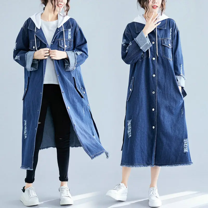 Hole Sweatshirts Coat Denim Windbreaker Women Vintage Jeans Hoodies Spring Autumn New Loose Casual Long Jacket Outwear f1487
Hole Sweatshirts Coat Denim Windbreaker Women Vintage Jeans Hoodies Spring Autumn New Loose Casual Long Jacket Outwear f1487