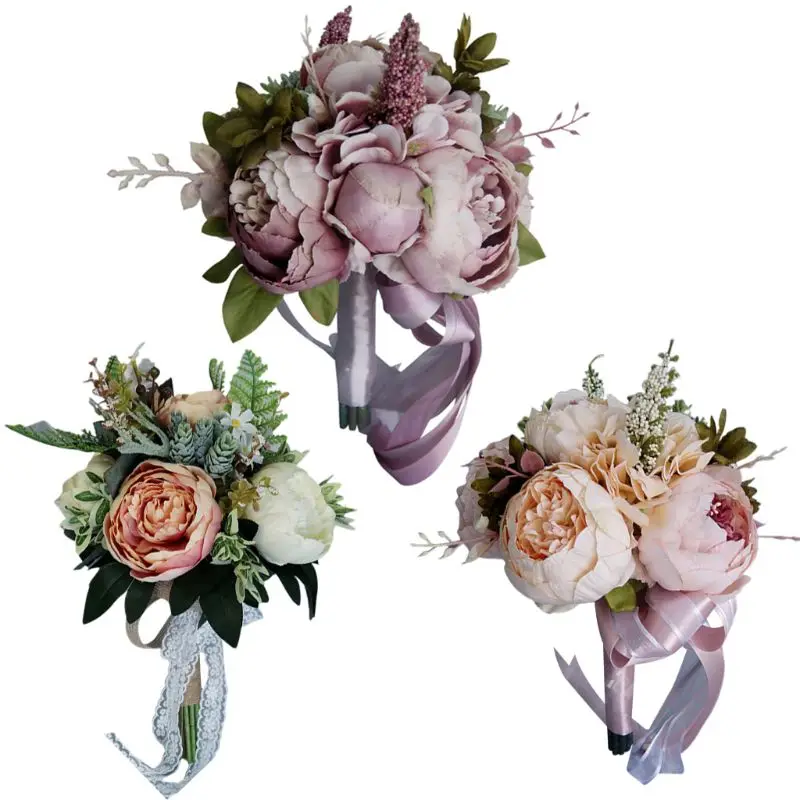 European Vintage Bridal Wedding Bouquet Artificial Dusty Peony Flowers Fake Succulent Plant Lace Ribbon Bridesmaid Party Decor
European Vintage Bridal Wedding Bouquet Artificial Dusty Peony Flowers Fake Succulent Plant Lace Ribbon Bridesmaid Party Decor