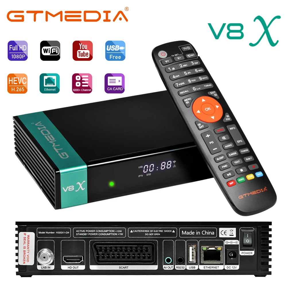 

V8X Receptor gtmedia FTA satellite receiver DVB-s2/S2X full hd h.265 same gtmedia V7 s2x with USB wifi free upgrade V8 nova V7s