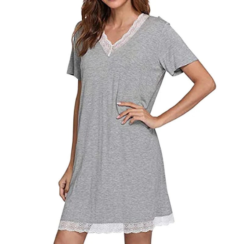2020 Women Nightgowns Cotton Modal Summer Solid Lace Splice V-neck Short Sleeve Night Dress Underwear Women Night Sleepshirts
2020 Women Nightgowns Cotton Modal Summer Solid Lace Splice V-neck Short Sleeve Night Dress Underwear Women Night Sleepshirts