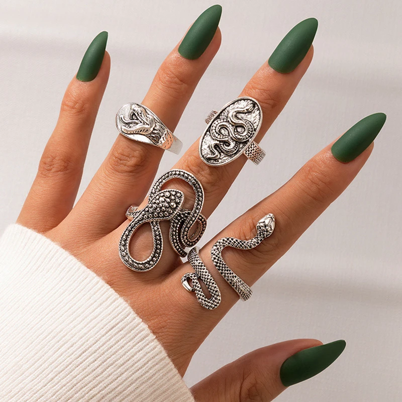 4Pcs/Set Punk Snake Joint Ring Sets for Women Men Vintage Silver Color Alloy Metal Adjustable Ring Jewelry Gifts
4Pcs/Set Punk Snake Joint Ring Sets for Women Men Vintage Silver Color Alloy Metal Adjustable Ring Jewelry Gifts