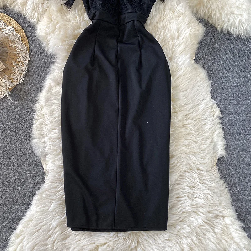 Vintage Women Black Lace Patchwork Dress Office Ladies High Waist Buttons Short Sleeve Vestidos Female Elegant OL 2021 Summer
Vintage Women Black Lace Patchwork Dress Office Ladies High Waist Buttons Short Sleeve Vestidos Female Elegant OL 2021 Summer