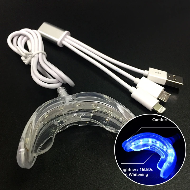 Портативное устройство для отбеливания зубов 4 USB зарядка 16 светодиодов синий