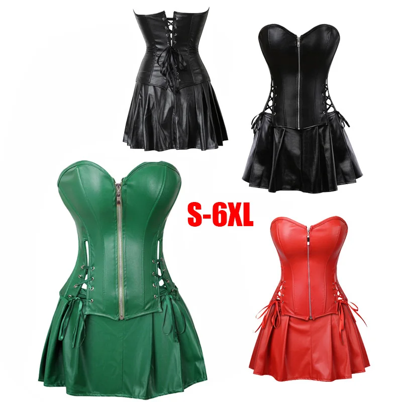 S-6XL Set Overbust Sexy Lingerie Women Lace Corselet Tops Skirt Thong Gothic Black Zipper PU Leather Corset Bustier Dress
S-6XL Set Overbust Sexy Lingerie Women Lace Corselet Tops Skirt Thong Gothic Black Zipper PU Leather Corset Bustier Dress