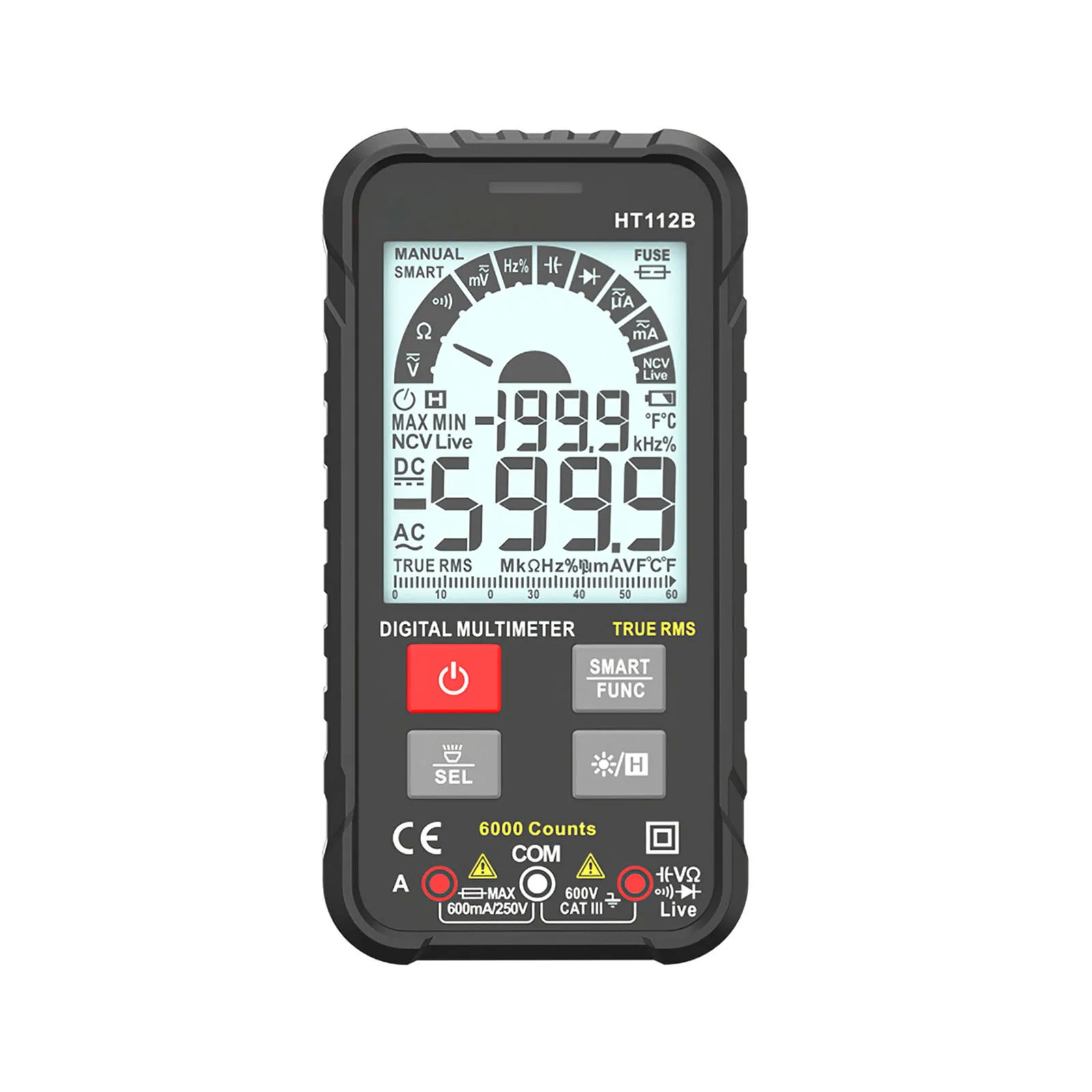 6000counts Tester Multimeter Digital Multimeter Ture RMS AC DC NCV Transistor Capacitor Temperature Voltage Smart Meter HT112B
6000counts Tester Multimeter Digital Multimeter Ture RMS AC DC NCV Transistor Capacitor Temperature Voltage Smart Meter HT112B
