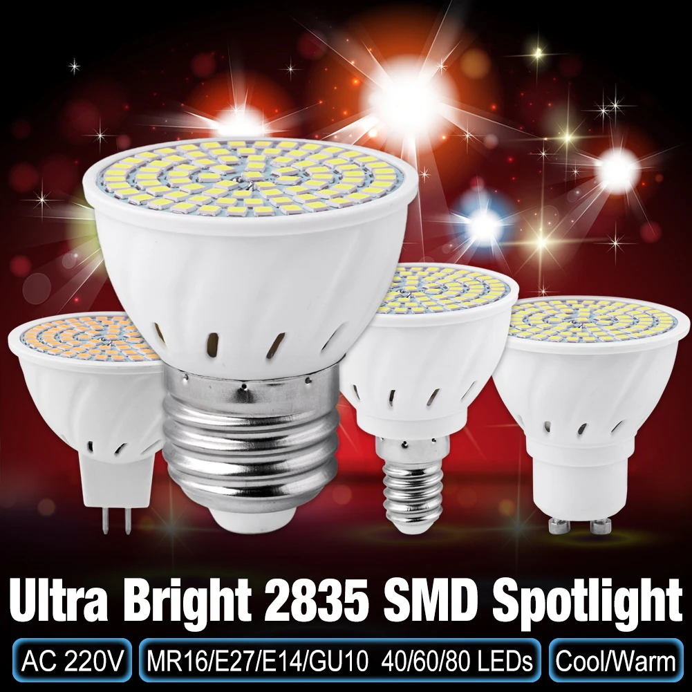 GU10 LED E27 Lamp E14 Spotlight Bulb 40/60/80Leds 220V MR16 Bombillas Led MR16 Lampada Spot light 4W 6W 8W For Indoor Lighting
GU10 LED E27 Lamp E14 Spotlight Bulb 40/60/80Leds 220V MR16 Bombillas Led MR16 Lampada Spot light 4W 6W 8W For Indoor Lighting