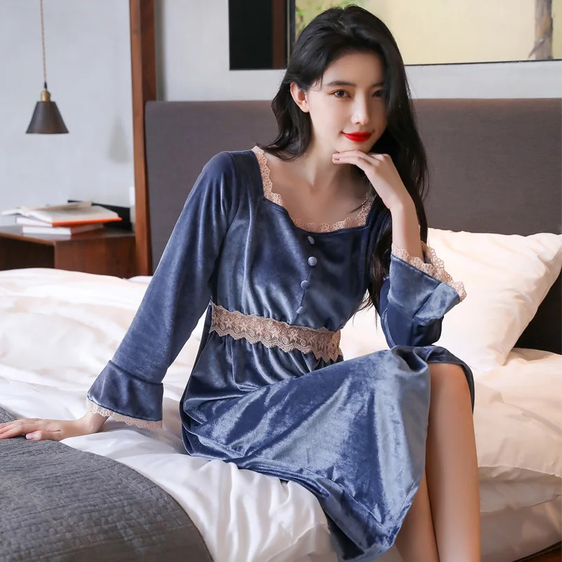 Sexy Lace Trim Square Collar Nightdress Women Sleepwear Velvet Nightwear Nightgown Gown Long Sleeve Intimate Lingerie Negligee
Sexy Lace Trim Square Collar Nightdress Women Sleepwear Velvet Nightwear Nightgown Gown Long Sleeve Intimate Lingerie Negligee