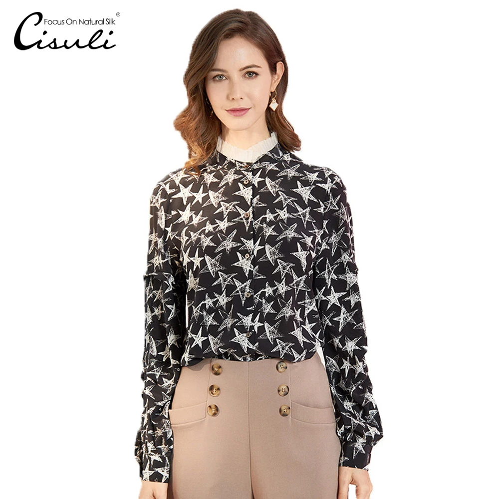 Рубашка CISULI женская из 100% шелка, черная, с длинным рукавом и принтом звезд, осень 2019
Рубашка CISULI женская из 100% шелка, черная, с длинным рукавом и принтом звезд, осень 2019