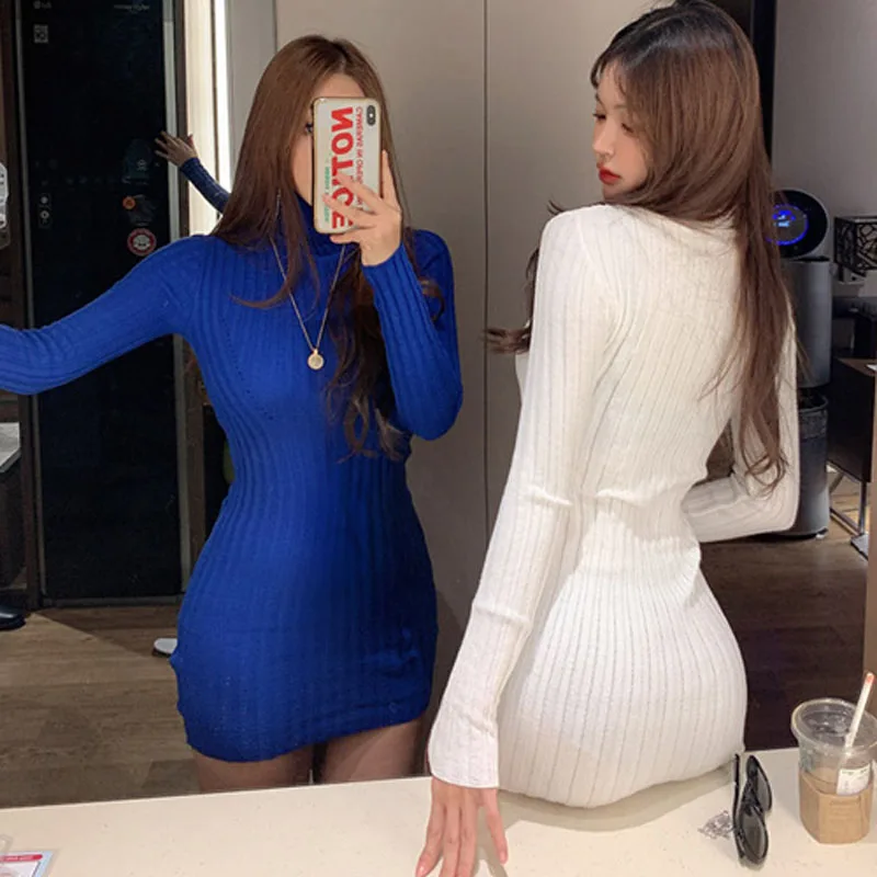 Vestidos Korean Women Sexy Turtleneck Slim Tight Knitting Dresses 2021 Autumn Winter New Female Long Sleeve Mini Office Dresses
Vestidos Korean Women Sexy Turtleneck Slim Tight Knitting Dresses 2021 Autumn Winter New Female Long Sleeve Mini Office Dresses