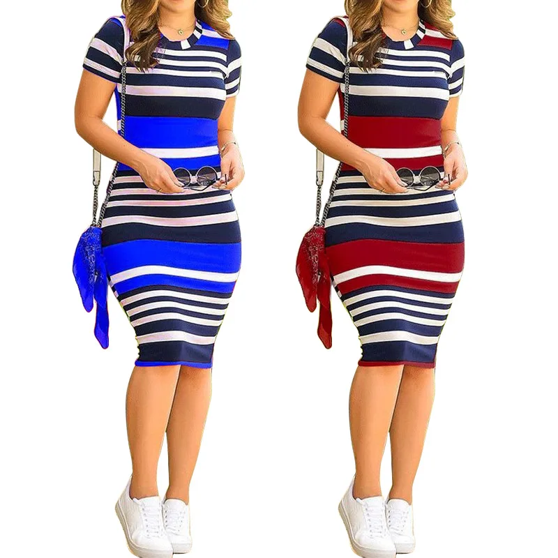 Women's summer new style striped print dress sexy bag hip one step skirt 
Women's summer new style striped print dress sexy bag hip one step skirt