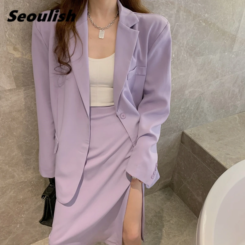 Seoulish 2021 New Summer Purple Women's Skirts Suits Single Breasted Loose Blazer&Sexy Split Wrap Skirt Casual Female Suits Sets
Seoulish 2021 New Summer Purple Women's Skirts Suits Single Breasted Loose Blazer&Sexy Split Wrap Skirt Casual Female Suits Sets