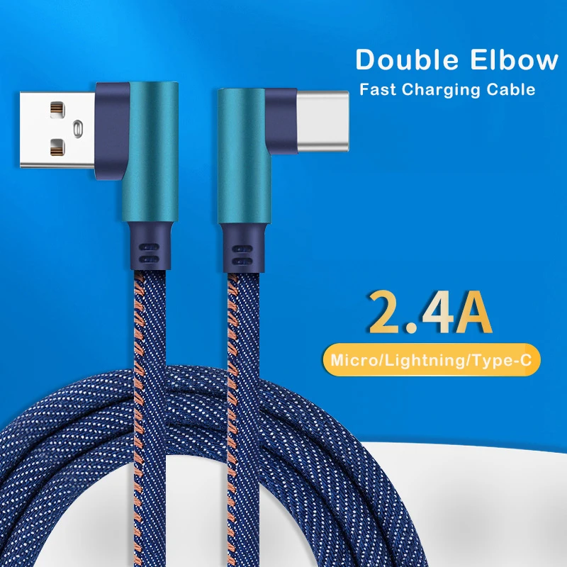 2m Micro USB Type C Cable 2.4A Fast Charger USB Cord 90 Degree Elbow Denim Braided Data Cable For iPhone Samsung Sony Xiaomi
2m Micro USB Type C Cable 2.4A Fast Charger USB Cord 90 Degree Elbow Denim Braided Data Cable For iPhone Samsung Sony Xiaomi