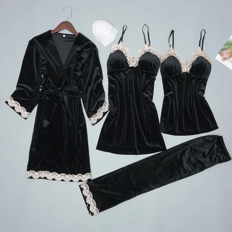 Velour Nightwear Soft 4PCS Sleep Suit Women Kimono Gown Pajamas Set Sexy Bathrobe Casual Sleepwear Home Clothes Nightgown 
Velour Nightwear Soft 4PCS Sleep Suit Women Kimono Gown Pajamas Set Sexy Bathrobe Casual Sleepwear Home Clothes Nightgown